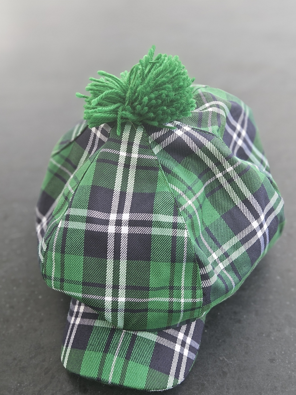 Green Plaid Kids Tam O' Shanter Cap with Pom Pom
